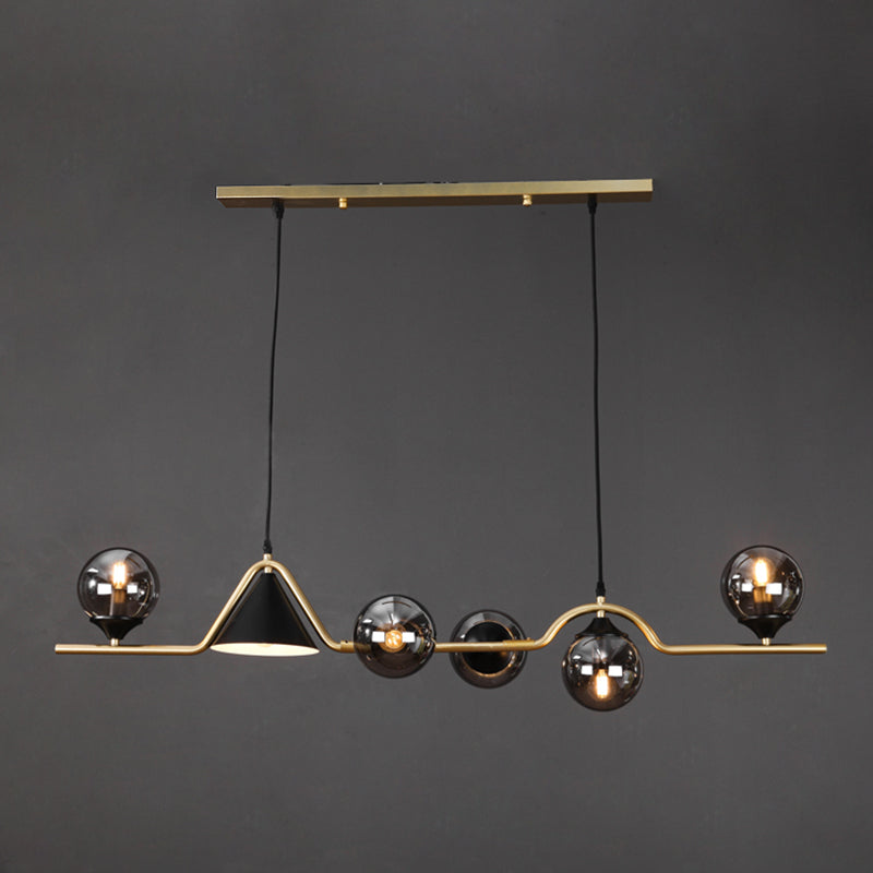 Metal Linear Island Light with Glass Ball Shape Nordic Minimalist Style Metal Island Pendant for Dining Room