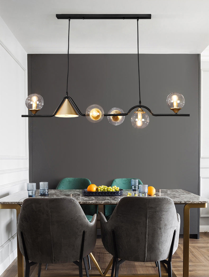 Metal Linear Island Light with Glass Ball Shape Nordic Minimalist Style Metal Island Pendant for Dining Room