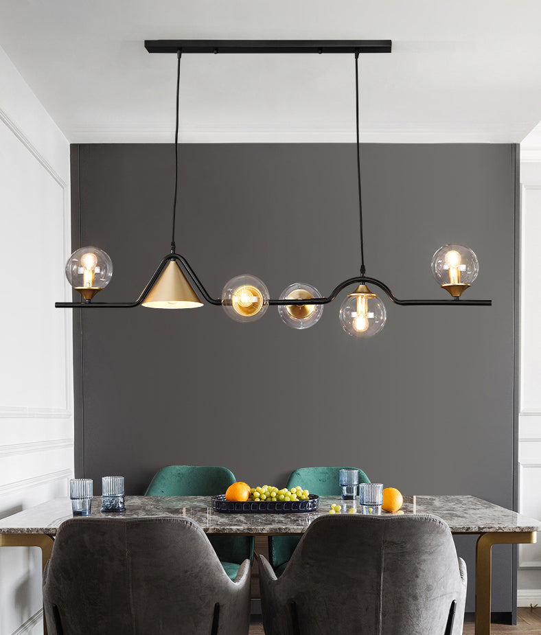 Metal Linear Island Light with Glass Ball Shape Nordic Minimalist Style Metal Island Pendant for Dining Room