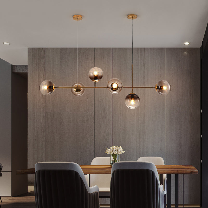 Metal Linear Design Island Lighting Fixture Modern Minimalist Glass Bubble Shade Hanging Light for Kitchen Dining Room