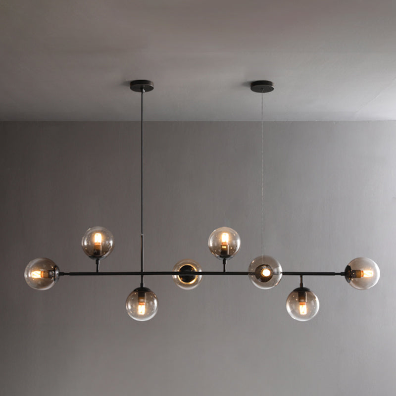 Metal Linear Design Island Lighting Fixture Modern Minimalist Glass Bubble Shade Hanging Light for Kitchen Dining Room