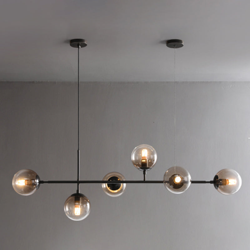 Metal Linear Design Island Lighting Fixture Modern Minimalist Glass Bubble Shade Hanging Light for Kitchen Dining Room
