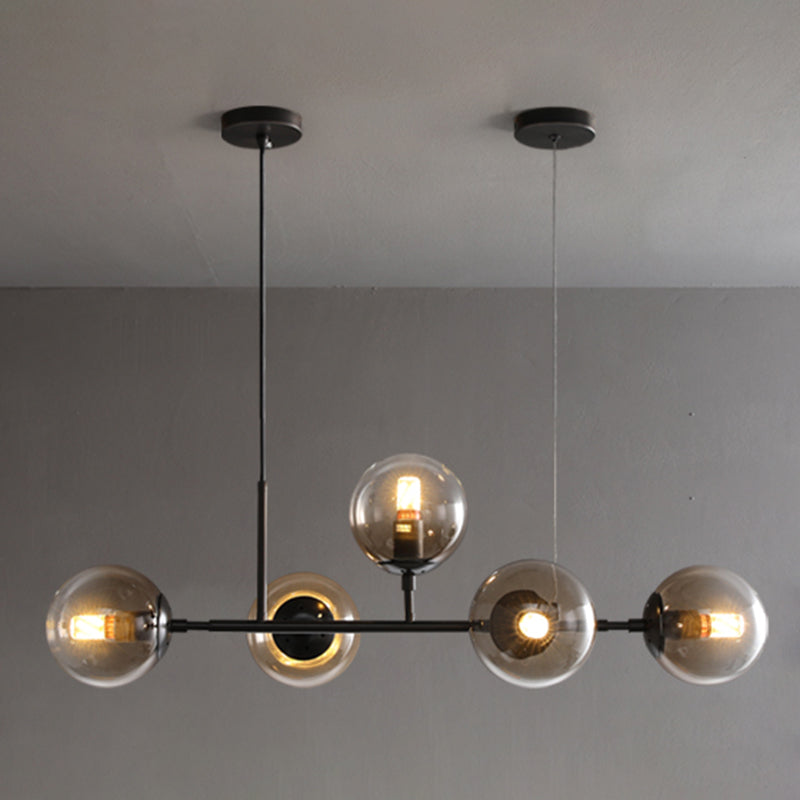 Metal Linear Design Island Lighting Fixture Modern Minimalist Glass Bubble Shade Hanging Light for Kitchen Dining Room