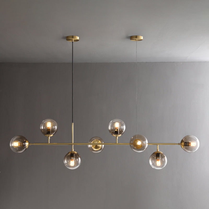 Metal Linear Design Island Lighting Fixture Modern Minimalist Glass Bubble Shade Hanging Light for Kitchen Dining Room