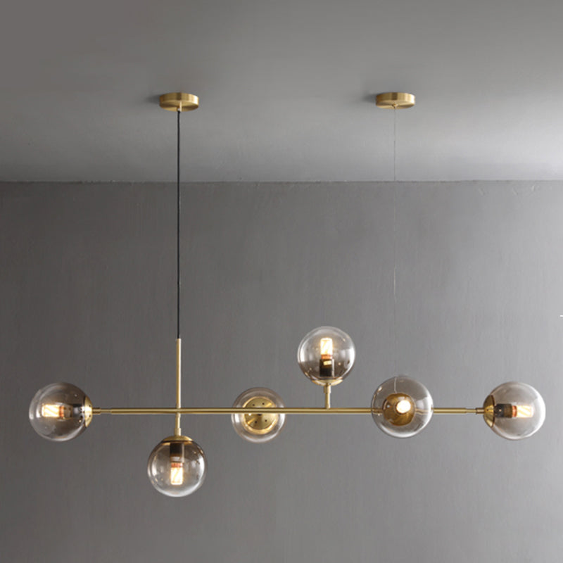 Metal Linear Design Island Lighting Fixture Modern Minimalist Glass Bubble Shade Hanging Light for Kitchen Dining Room