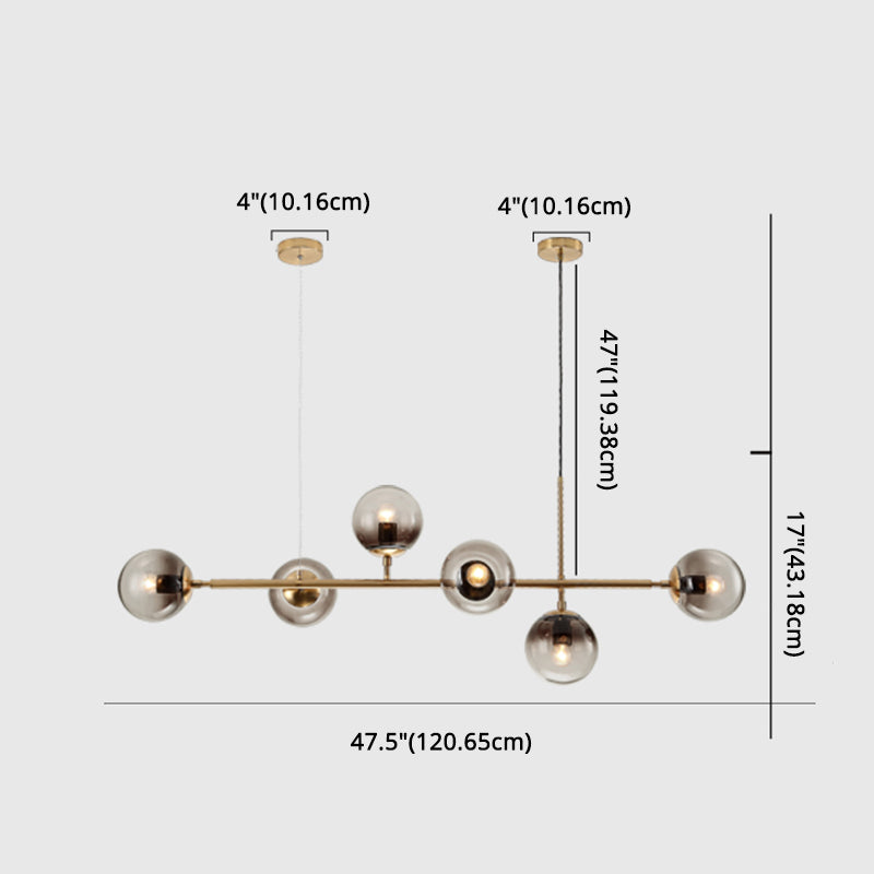 Metal Linear Design Island Lighting Fixture Modern Minimalist Glass Bubble Shade Hanging Light for Kitchen Dining Room