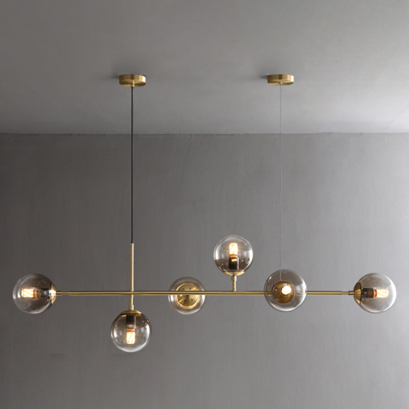 Metal Linear Design Island Lighting Fixture Modern Minimalist Glass Bubble Shade Hanging Light for Kitchen Dining Room