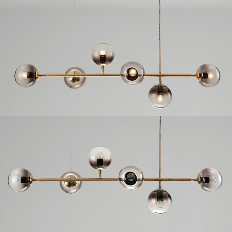 Metal Linear Design Island Lighting Fixture Modern Minimalist Glass Bubble Shade Hanging Light for Kitchen Dining Room
