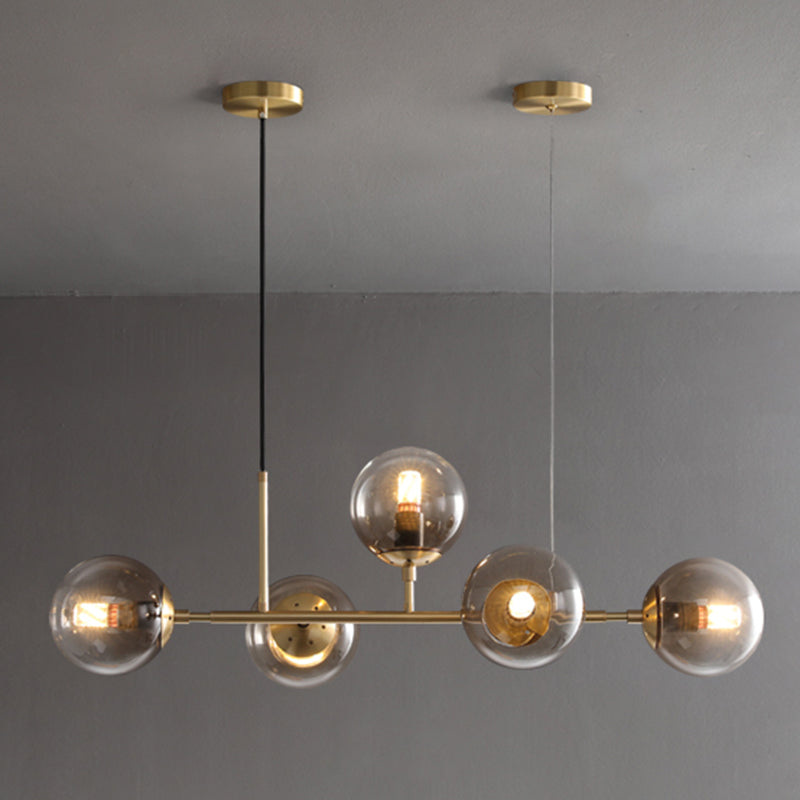 Metal Linear Design Island Lighting Fixture Modern Minimalist Glass Bubble Shade Hanging Light for Kitchen Dining Room