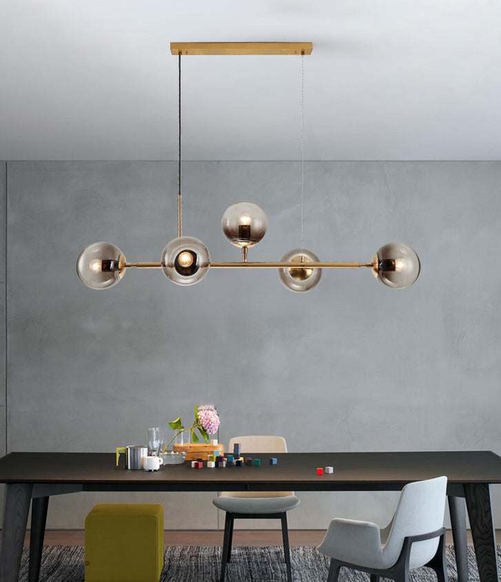 Metal Linear Design Island Lighting Fixture Modern Minimalist Glass Bubble Shade Hanging Light for Kitchen Dining Room