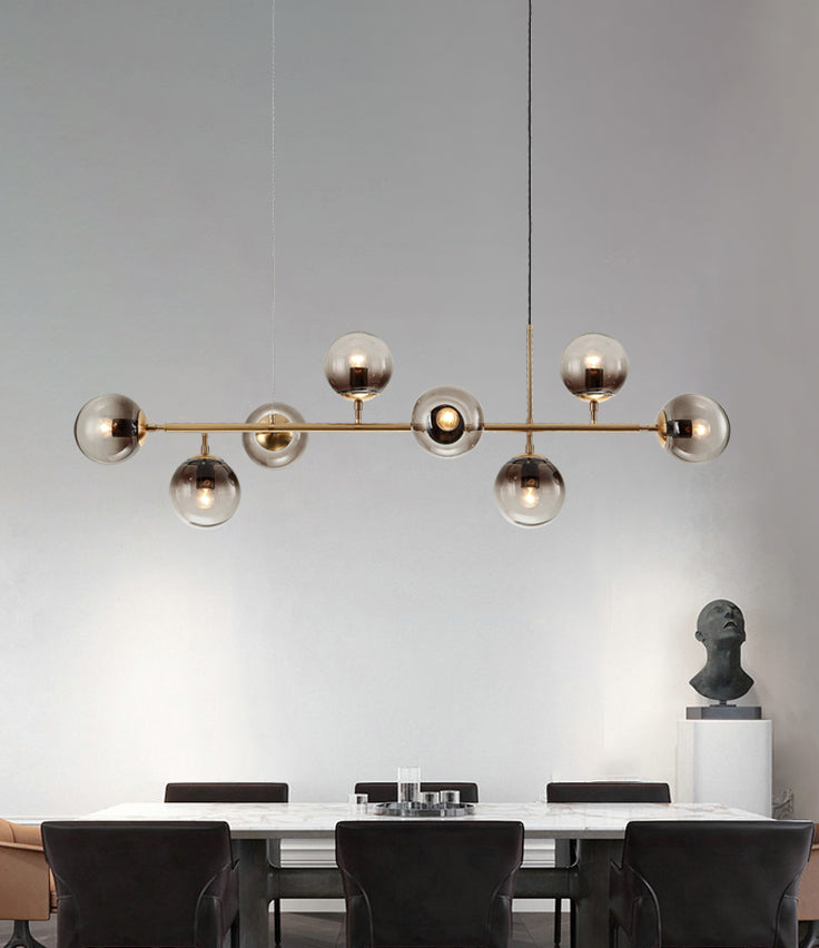 Metal Linear Design Island Lighting Fixture Modern Minimalist Glass Bubble Shade Hanging Light for Kitchen Dining Room