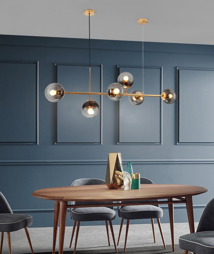 Metal Linear Design Island Lighting Fixture Modern Minimalist Glass Bubble Shade Hanging Light for Kitchen Dining Room