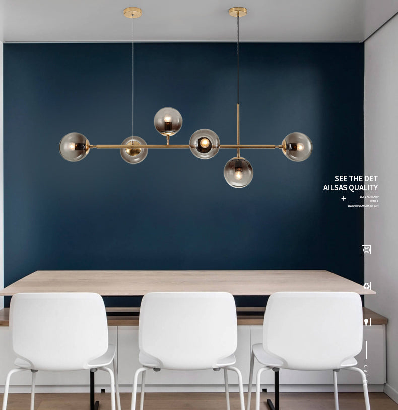 Metal Linear Design Island Lighting Fixture Modern Minimalist Glass Bubble Shade Hanging Light for Kitchen Dining Room