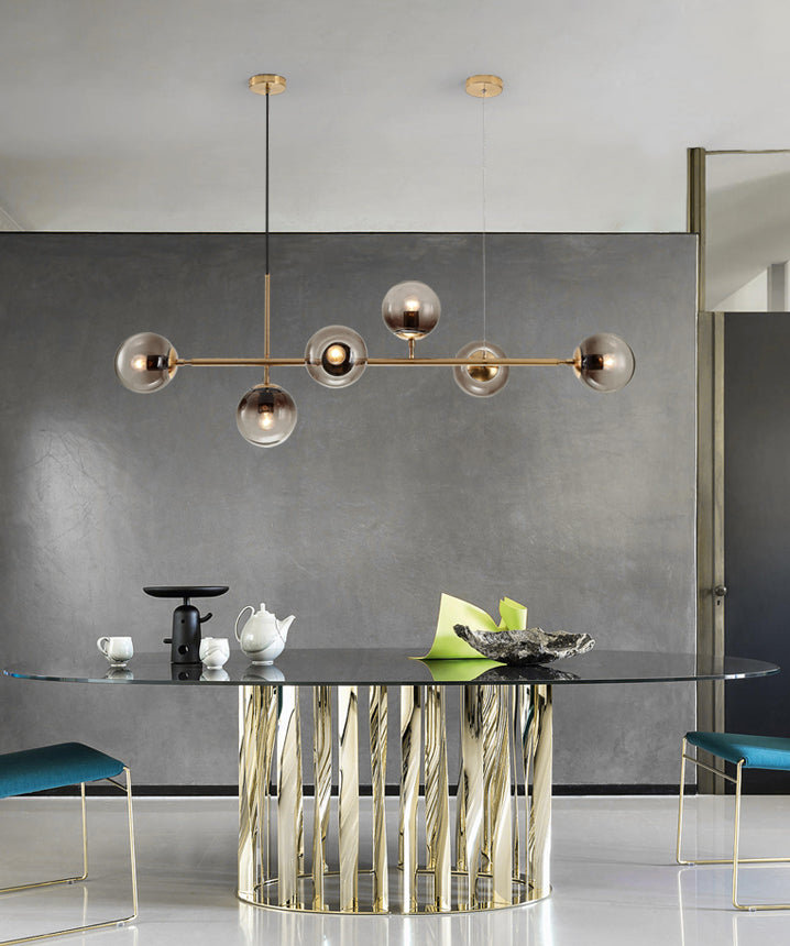 Metal Linear Design Island Lighting Fixture Modern Minimalist Glass Bubble Shade Hanging Light for Kitchen Dining Room