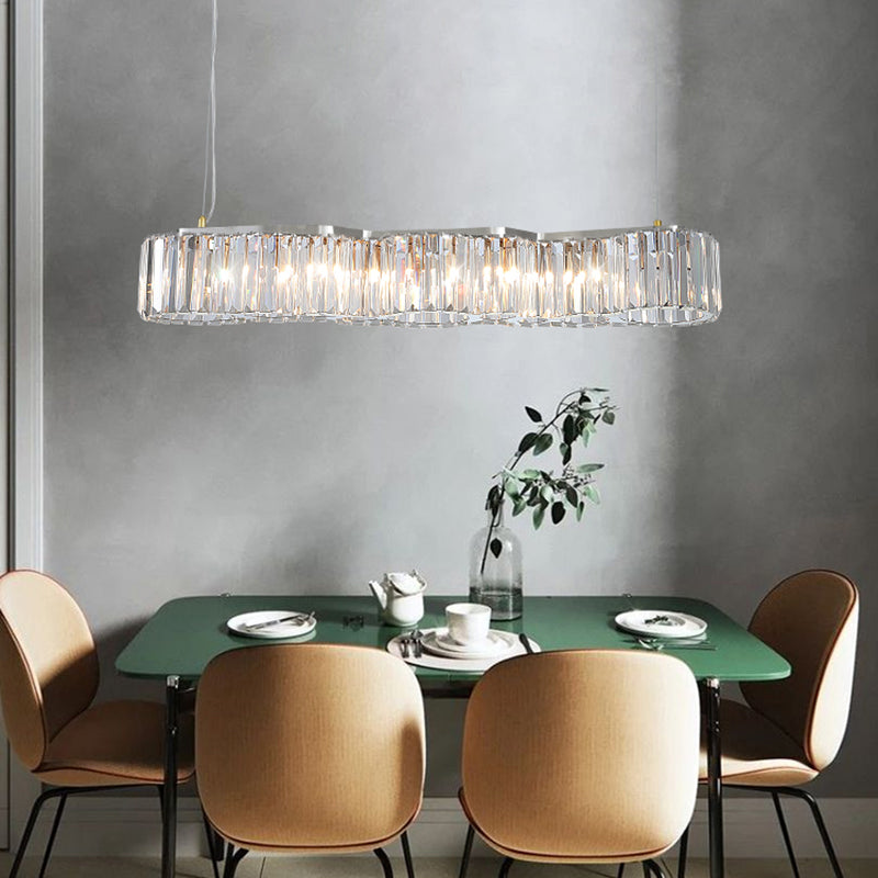 33.5 Inches Wide Crystal Island Light 7 Lights Contemporary Style Dining Table Lighting Fixture with Adjustable Hanging Wire