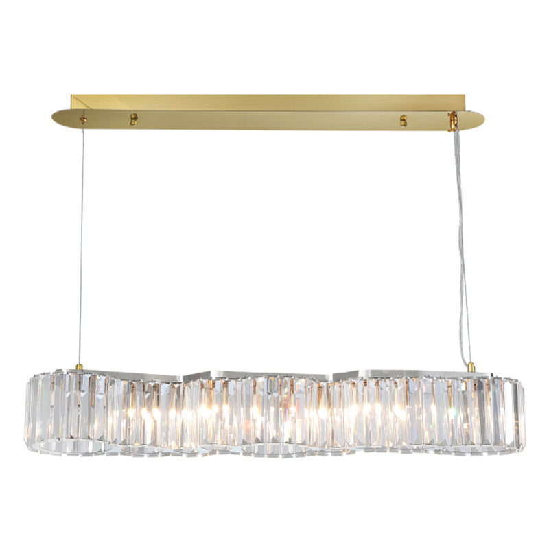 33.5 Inches Wide Crystal Island Light 7 Lights Contemporary Style Dining Table Lighting Fixture with Adjustable Hanging Wire
