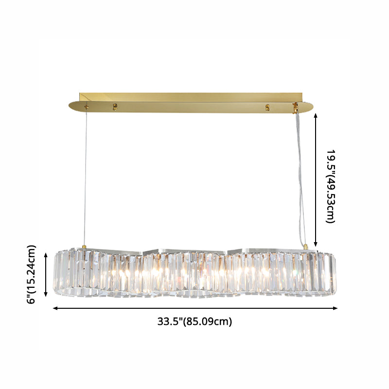 33.5 Inches Wide Crystal Island Light 7 Lights Contemporary Style Dining Table Lighting Fixture with Adjustable Hanging Wire