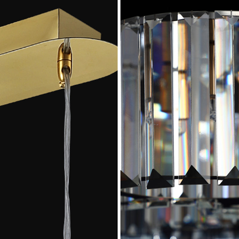 33.5 Inches Wide Crystal Island Light 7 Lights Contemporary Style Dining Table Lighting Fixture with Adjustable Hanging Wire