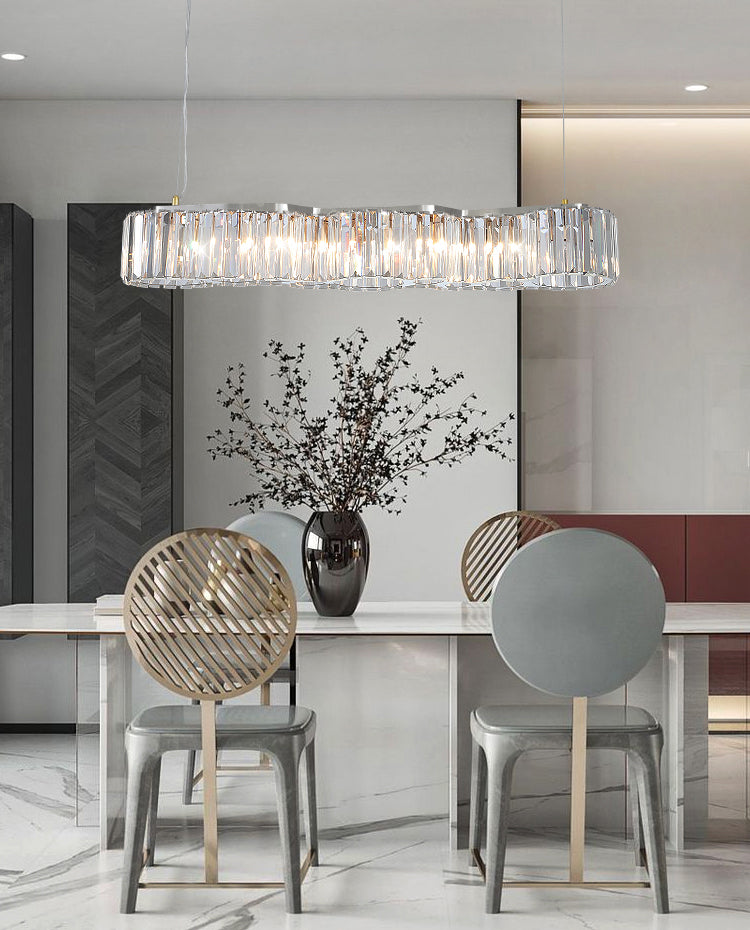 33.5 Inches Wide Crystal Island Light 7 Lights Contemporary Style Dining Table Lighting Fixture with Adjustable Hanging Wire