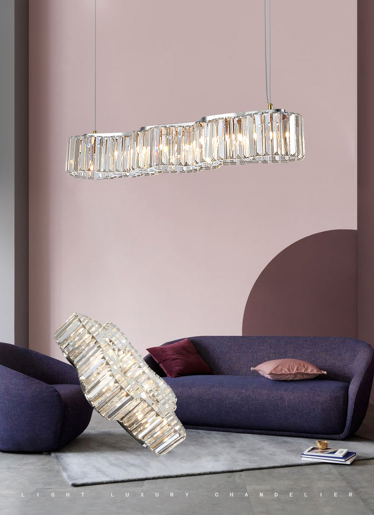 33.5 Inches Wide Crystal Island Light 7 Lights Contemporary Style Dining Table Lighting Fixture with Adjustable Hanging Wire