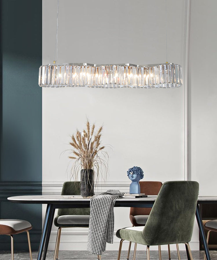 33.5 Inches Wide Crystal Island Light 7 Lights Contemporary Style Dining Table Lighting Fixture with Adjustable Hanging Wire