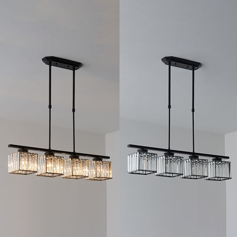 Square K9 Crystal Shade Island Light Contemporary Simplicity Lighting Fixture for Dining Room Kitchen