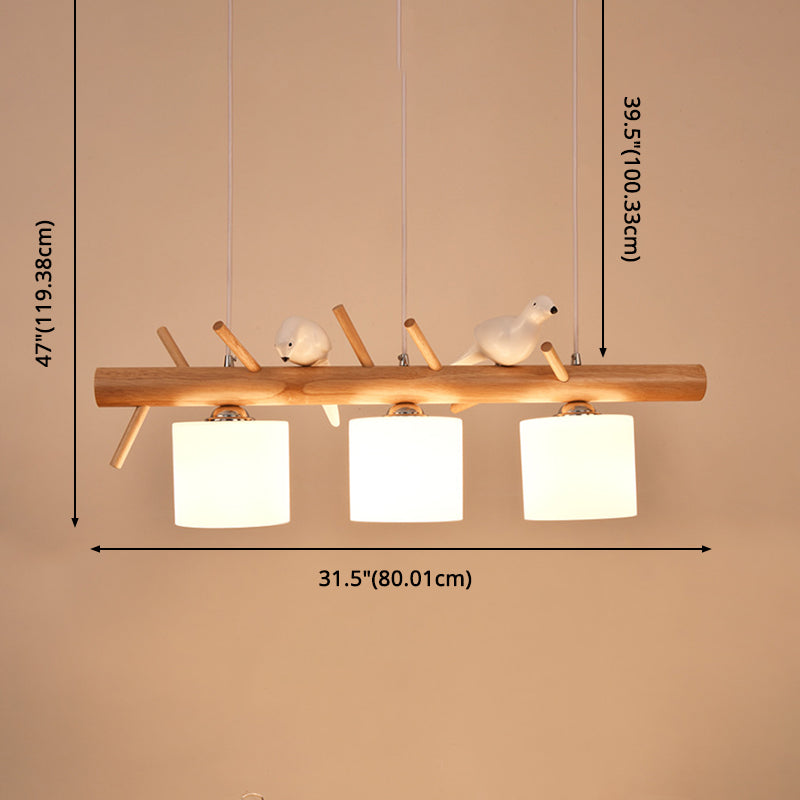 Solid Wood Branch Shaped Island Light with Birds Elements Modern Simplicity Style Lighting Fixture for Dining Room