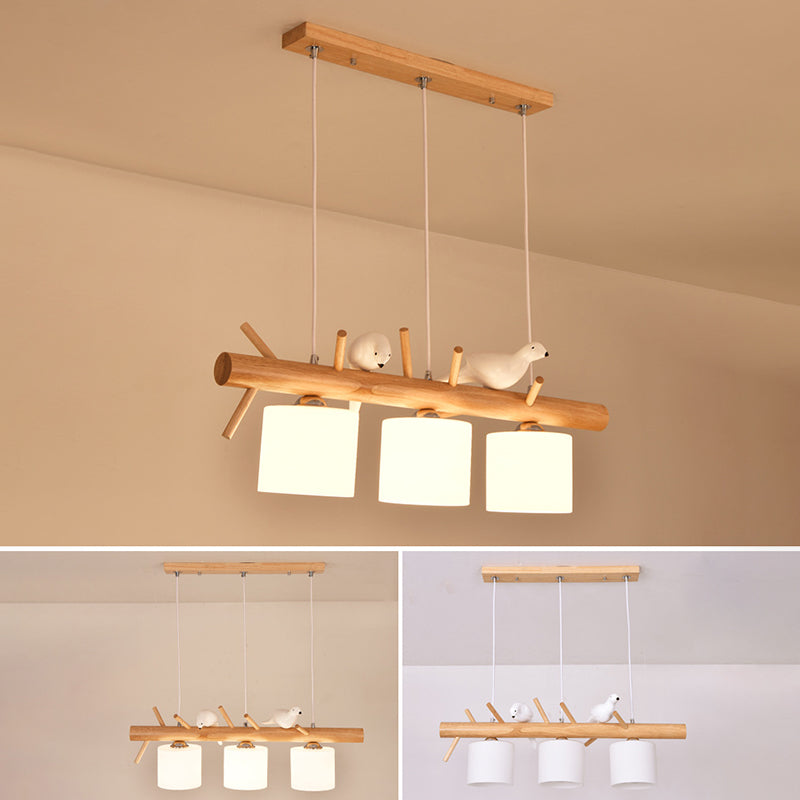 Solid Wood Branch Shaped Island Light with Birds Elements Modern Simplicity Style Lighting Fixture for Dining Room