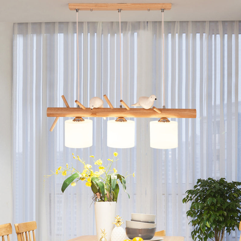 Solid Wood Branch Shaped Island Light with Birds Elements Modern Simplicity Style Lighting Fixture for Dining Room