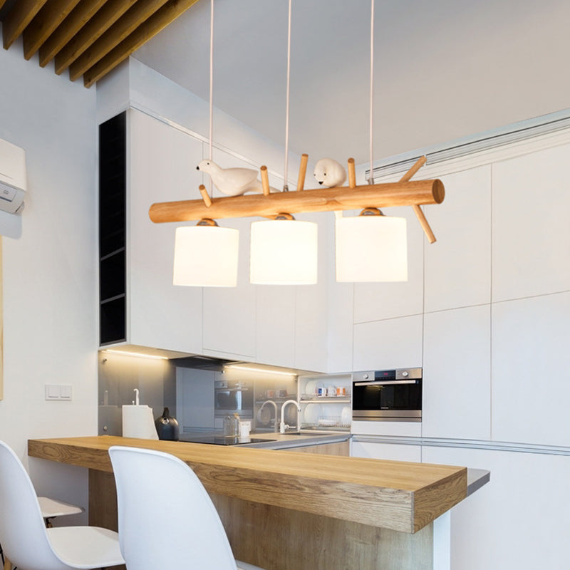 Solid Wood Branch Shaped Island Light with Birds Elements Modern Simplicity Style Lighting Fixture for Dining Room