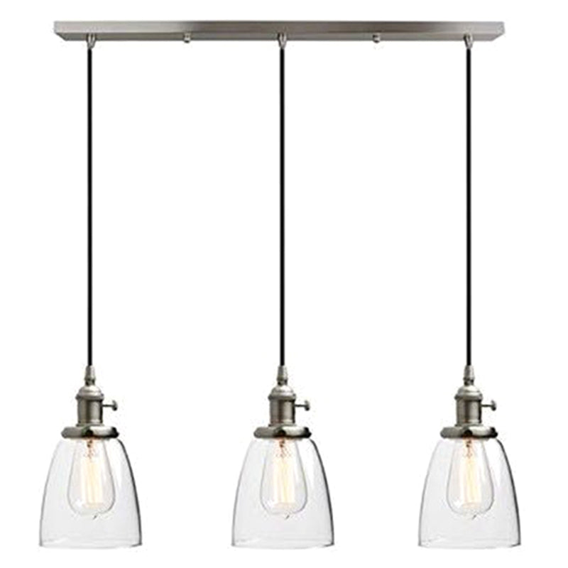 3 LIGHTS Transparent Glass Shade Island Lamp Retro Industrial Style suspendu suspendu pour salle à manger