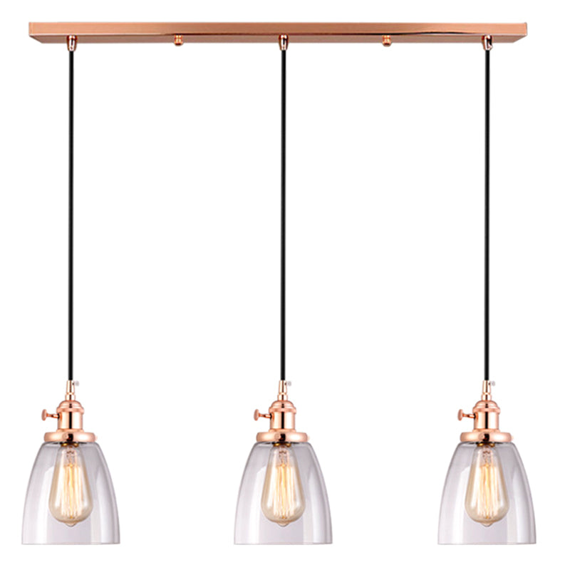 3 LIGHTS Transparent Glass Shade Island Lamp Retro Industrial Style suspendu suspendu pour salle à manger
