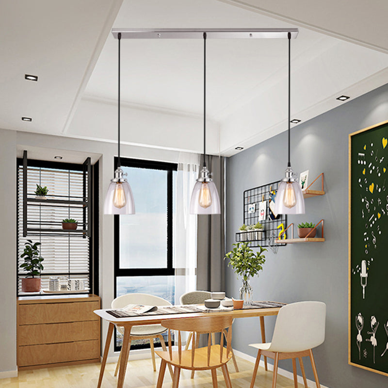 3 LIGHTS Transparent Glass Shade Island Lamp Retro Industrial Style suspendu suspendu pour salle à manger
