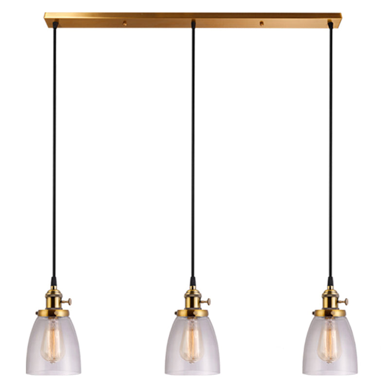 3 LIGHTS Transparent Glass Shade Island Lamp Retro Industrial Style suspendu suspendu pour salle à manger