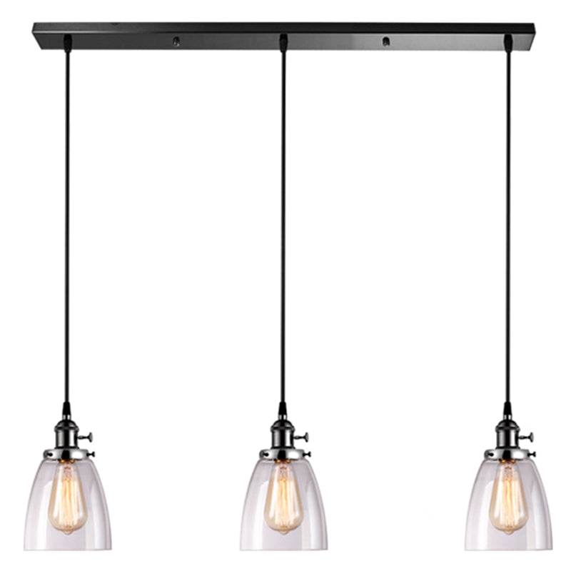 3 LIGHTS Transparent Glass Shade Island Lamp Retro Industrial Style suspendu suspendu pour salle à manger