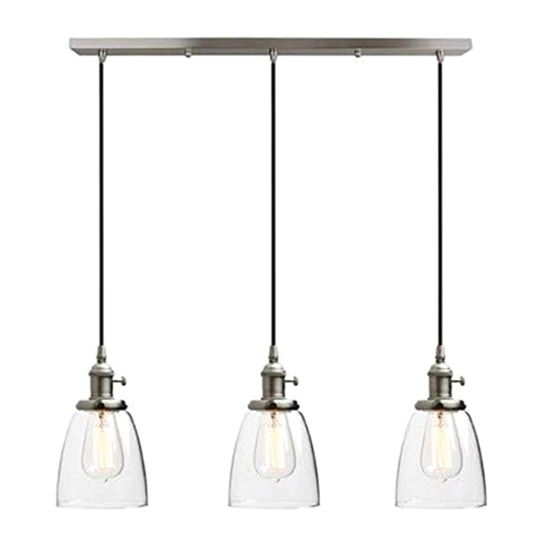 3 LIGHTS Transparent Glass Shade Island Lamp Retro Industrial Style suspendu suspendu pour salle à manger