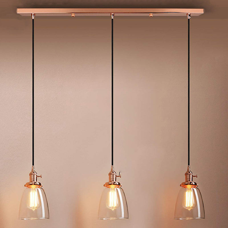 3 LIGHTS Transparent Glass Shade Island Lamp Retro Industrial Style suspendu suspendu pour salle à manger