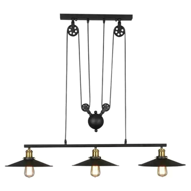 Liftable Industrial Retro Island Light with Black Metal Saucer Shade Cafe Shop Suspended Lighting Fixture
