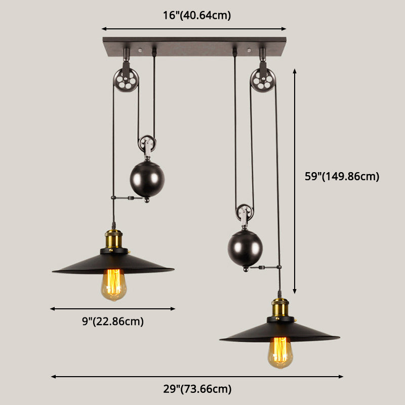 Liftable Industrial Retro Island Light with Black Metal Saucer Shade Cafe Shop Suspended Lighting Fixture