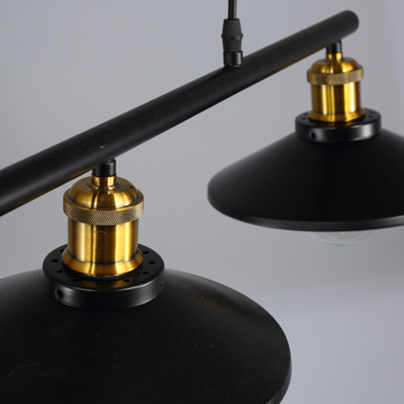 Liftable Industrial Retro Island Light with Black Metal Saucer Shade Cafe Shop Suspended Lighting Fixture