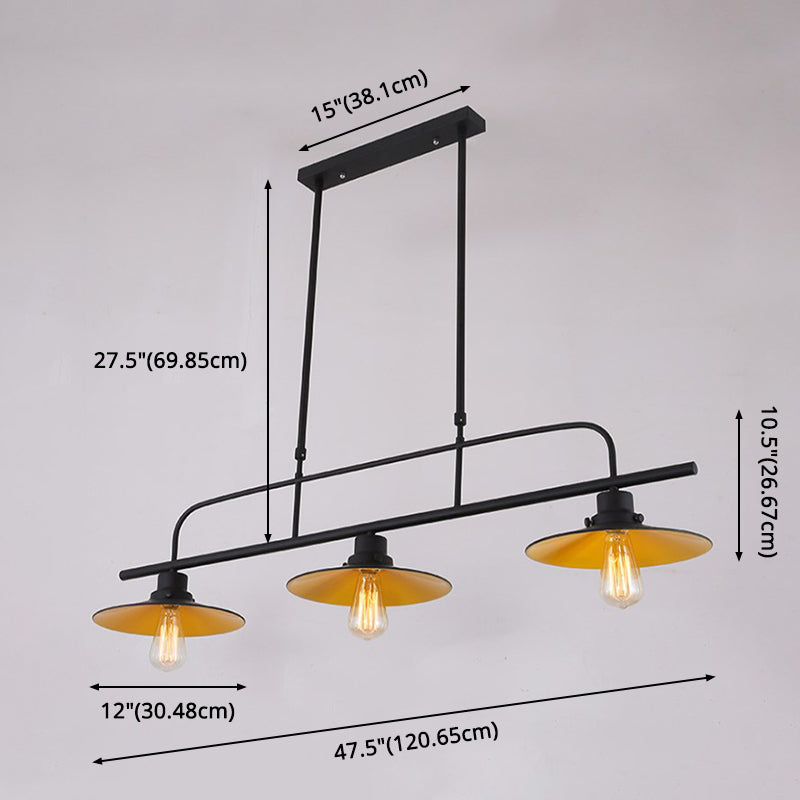 3-Lights Wrought Iron Island Light Industrial Style Metal Saucer Shade Lighting Pendant in Black