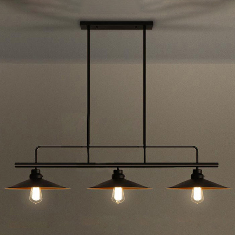 3-Lights Wrought Iron Island Light Industrial Style Metal Saucer Shade Lighting Pendant in Black