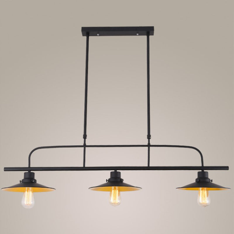 3-Lights Wrought Iron Island Light Industrial Style Metal Saucer Shade Lighting Pendant in Black