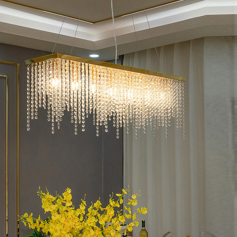 Rectangle Crystal Tassel Island Light Contemporary Style Lighting Fixture in Gold for Dining Room