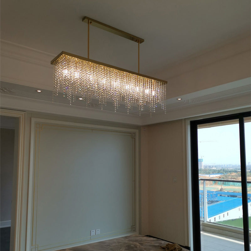 Rectangle Crystal Tassel Island Light Contemporary Style Lighting Fixture in Gold for Dining Room