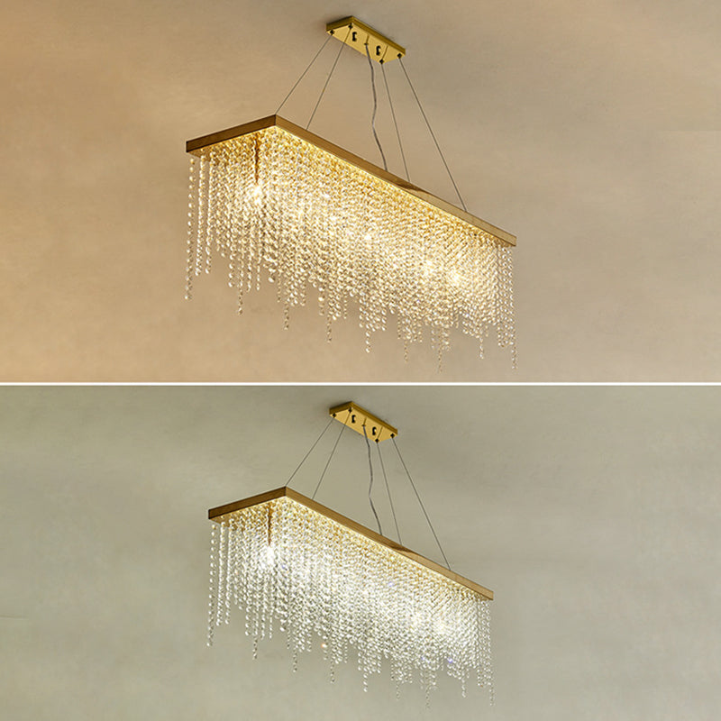 Rectangle Crystal Tassel Island Light Contemporary Style Lighting Fixture in Gold for Dining Room