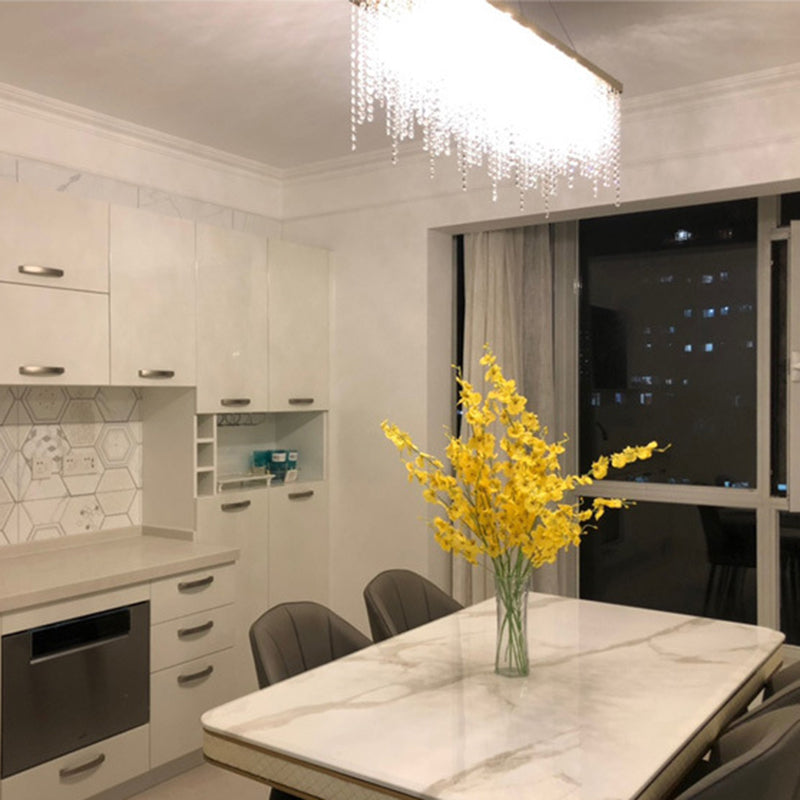 Rectangle Crystal Tassel Island Light Contemporary Style Lighting Fixture in Gold for Dining Room