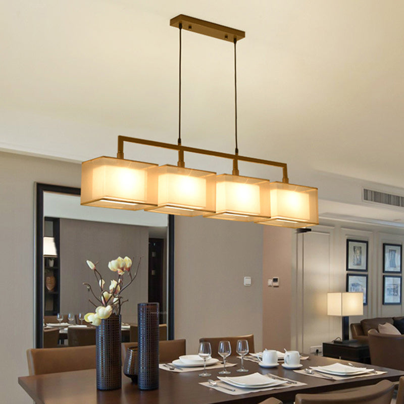 Tissu à double couche Éclairage d'abat-ombre pendentif pendentif chinois Rectangle suspendu en métal.