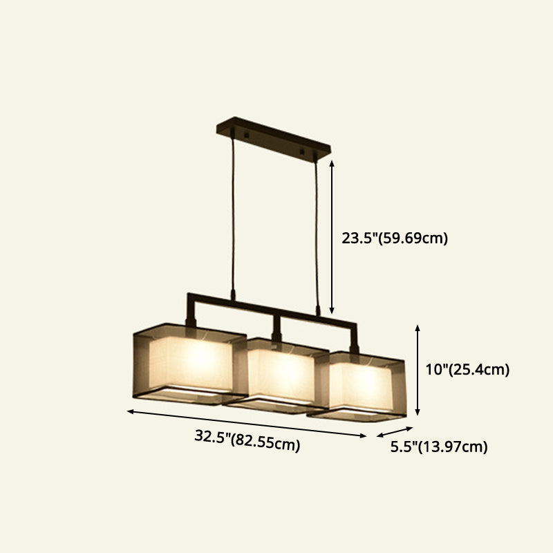 Tissu à double couche Éclairage d'abat-ombre pendentif pendentif chinois Rectangle suspendu en métal.