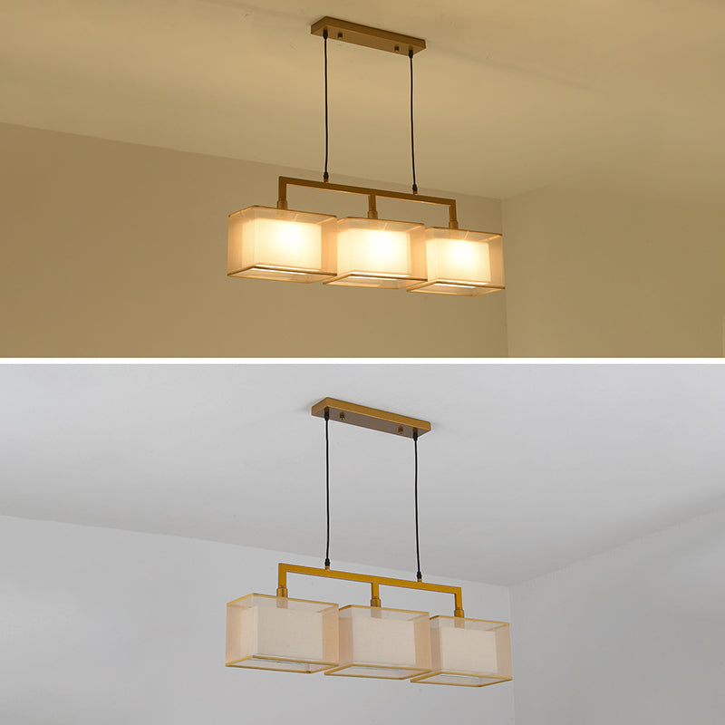 Tissu à double couche Éclairage d'abat-ombre pendentif pendentif chinois Rectangle suspendu en métal.